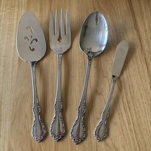 4 Serving Pieces ONEIDA Stainless Flatware Mansion Hall Spoons Server Ladle Fork